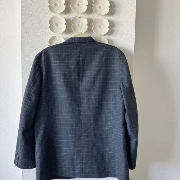 Vintage French Linen Blend Blazer – Navy Pinstripe – Made in France – Large - Picture 2 of 7